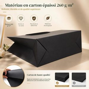Sac à poignée en carton noir ivoire haut de gamme, recyclable, personnalisable avec logo par sérigraphie pour l'emballage de vêtements, de cosmétiques et de produits d'achat - Product Image 2