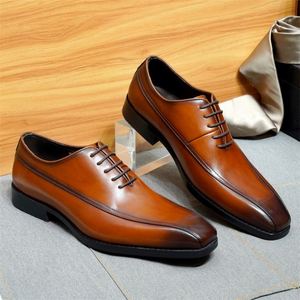 Chaussures Oxford habillées pour hommes en cuir véritable faites à la main haut de gamme 2025, style décontracté à bout carré, pour usage quotidien professionnel et mariage - Product Image 6