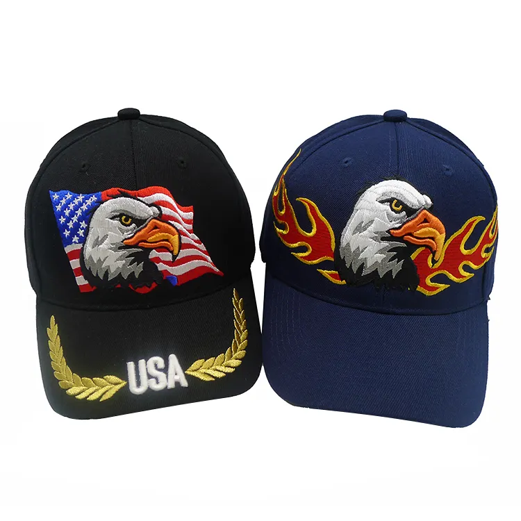 Trendy Usa Flag Eagle Baseball Cap 3d Borduurwerk Logo Custom Sporthoed American Gorras Verstelbare Blanco Zwarte Duurzame Mannen Volwassen