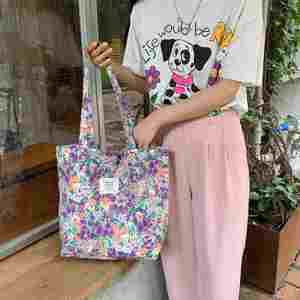Hot Sale Flower Printed Tote Bag Reusable Drawstring <b>Shopping</b> Bag Large Capacity Cotton Tote Bags for Daily Work School Travel - Product Image 4