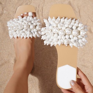<span class=keywords><strong>Sandali</strong></span> Estivi da Spiaggia Personalizzati all'Ingrosso, Scarpe Casual da <span class=keywords><strong>Donna</strong></span> con Perle <span class=keywords><strong>Bianche</strong></span>, <span class=keywords><strong>Sandali</strong></span> di Lusso Piatti - Product Image 3