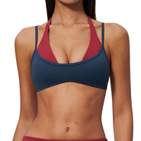 Soutien-gorge de sport rembourré pour femme, color block, bretelles réglables, col halter, en Spandex/Nylon, maintien moyen, idéal pour le yoga et l'entraînement, coupe courte