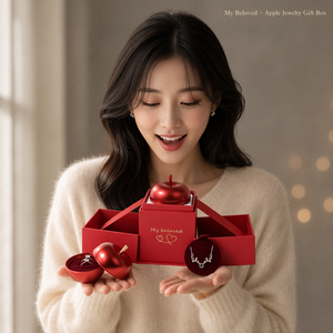 Kotak Hadiah Perhiasan Natal Desain Apel Mewah Grosir, Insert Beludru, Cincin, Kalung, Tas Natal, Logo OEM - Product Image 1
