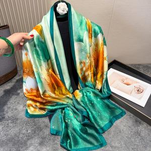 90*180cm Brand Designer Schal für Frauen Satin Seide Lange Schal Schals Wraps Kopftuch Bedruckte Frauen Hijabs - Product Image 1