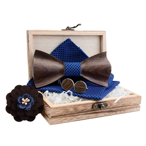 4 pièces/ensemble 3D personnalisé fait main en <span class=keywords><strong>bois</strong></span> noeud papillon <span class=keywords><strong>et</strong></span> soie <span class=keywords><strong>mouchoir</strong></span> cravate broche bouton de manchette noeud papillon avec boîte cadeau - Product Image 6