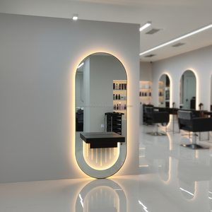 Station de coiffure avec miroir LED double face de forme ovale, construction en acier inoxydable, mobilier de salon durable pour salon de coiffure - Product Image 3
