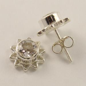 ต่างหูเม็ดเดี่ยวควอตซ์คริสตัลธรรมชาติต่างหูเม็ดกลมแบบซิกแซกคริสตัลเงินสเตอร์ลิง925ดีไซน์รูปดาว - Product Image 1