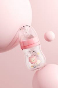 Botella de leche de vidrio para bebés, 120ML, 4OZ, bonita botella de alimentación Ovalada para bebés, nueva llegada, cuello ancho puro con pezón de silicona, OEM sin mango - Product Image 2