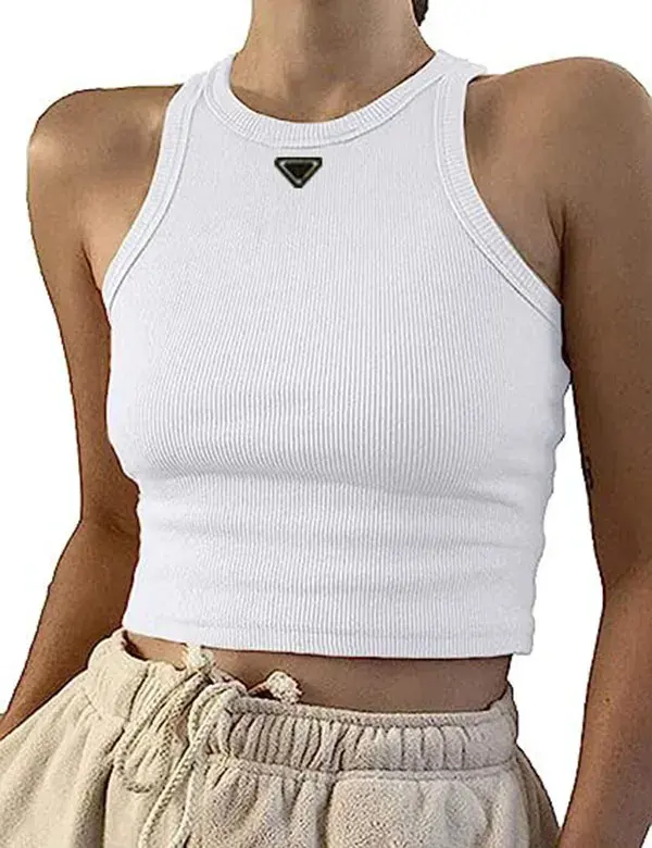 Summer Women t shirts Crop Top Sexy Designer Brand Sport Shoulder Black White Tank Casual Sleeveless Backless Tee Shirts