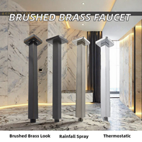 Robinet thermostatique en laiton brossé sur mesure pour usine, avec bras de douche à extension longue pour plafond, jet cascade, pluie et jet doux, forme carrée