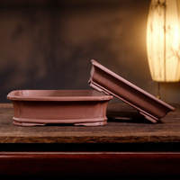 Ensemble de pots à bonsaï Zisha vintage, longs et peu profonds, en céramique artisanale respirante pour la décoration intérieure de paysages bonsaïs