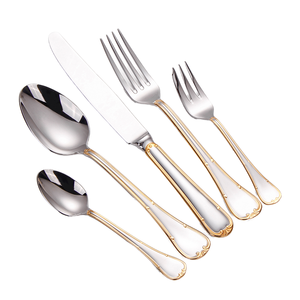 Ensemble de couverts <span class=keywords><strong>en</strong></span> acier inoxydable 304 de luxe moderne <span class=keywords><strong>argent</strong></span>é et doré pour mariage et fête, 5 pièces, couteaux et fourchettes - Product Image 1