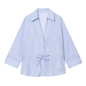 MYST&ZA Women's Vintage Striped Button Shirt with Bow Decoration 2026 Spring New Arrival 2157025 - Product Image 1
