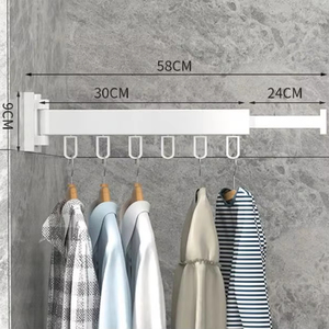 Séchoir à linge <span class=keywords><strong>mural</strong></span> en métal blanc, rétractable et pliable, peu encombrant (à trois volets) - Product Image 1