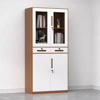 Armoire de classement en acier avec 2 tiroirs verrouillables et porte en verre, meuble de rangement moderne en métal pour bureau, école ou mobilier de bureau.