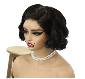 วิกผมหน้าผากลูกไม้แบบใส 4x4 <span class=keywords><strong>ทรง</strong></span>ผมหยิกเด้งแบบอินเดีย ความหนาแน่นสูง HD  สำหรับผู้หญิงผิวสีดำ ความยาวสั้น - Product Image 1