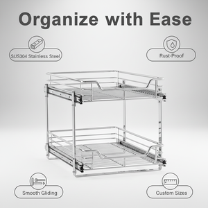 Panier coulissant moderne en acier inoxydable à 2 niveaux pour tiroirs de <span class=keywords><strong>cuisine</strong></span>, rangement durable pour couverts et vaisselle, conception coulissante - Product Image 2