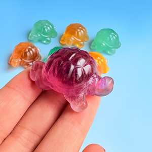 Bán buôn pha lê động vật khắc kẹo đầy màu sắc fluorite Rùa Biển tượng Thủ Công Thạch anh chữa bệnh đá khắc để bán - Product Image 4