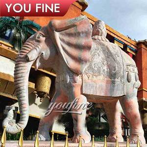 Escultura de Elefante de Mármol de Tamaño Real para Decoración de Exteriores, Estatua de Piedra Roja - Product Image 3