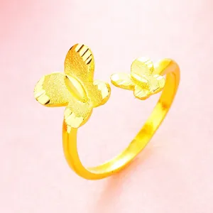 <strong>Women's</strong> New Gold-Plated Brass Double Butterfly Ring Sandblasted Vacuum Plated Factory Direct Sale - Product Image 6