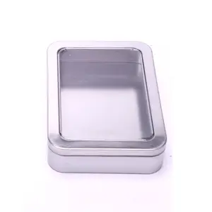 Custom metal tin box with window top tin case storage with clear transparent lid