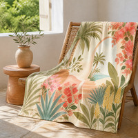 Ensemble de couverture et taie d'oreiller en flanelle à imprimé floral personnalisé, couverture en flanelle douce et chaude pour canapé, lit, décoration de la maison