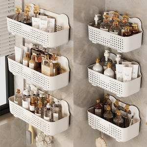 Panier de rangement mural blanc pour salle de bain, taille moyenne, 260 mm x 130 mm, avec 4 crochets pour étagères de toilettes - Product Image 3