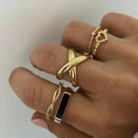 Bijoux Joolim, anneaux en acier inoxydable plaqué or 18 carats, émail, anneaux noirs pour femmes, anneaux statement