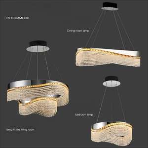 Nieuwste Binnen Roestvrij Staal Golvende Cirkel Led Drie Kleuren Kristallen Hangende Kroonluchter Lichten Zilveren Hangende Verlichting Voor Decor - Product Image 2