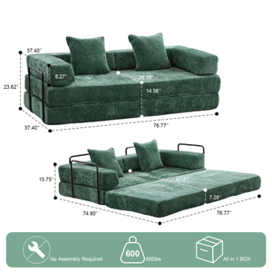 Ghế sofa nén, ghế sofa giường đa năng có tựa lưng và tay vịn, ghế sofa giường thư giãn êm ái, chất liệu vải nhung. - Product Image 3