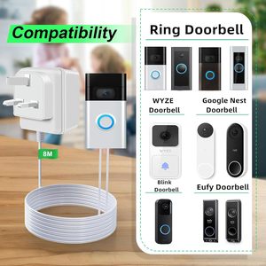 Transformateur de sonnette 18V avec adaptateur secteur et prise pour sonnette vidéo Ring, compatible Ring Nest Hello Wyze Eufy, prise UK, câble de 5m - Product Image 2
