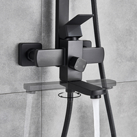 Système de douche mural personnalisable en laiton noir mat avec jets de pluie et de pulvérisation, certifié CE