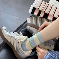 Chaussettes pour femmes à jambe droite, longueur cheville, rayées été et printemps, légères et fraîches, style fin en coton