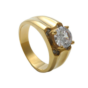 Fashionable Titanium Steel Round Brilliant Cut Diamond <b>Ring</b> Women's Wedding Jewelry Gold Color Retro Style - Product Image 5