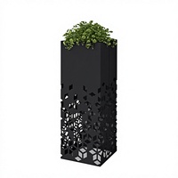 Pot Tanaman Besi Hitam Modern dengan Desain Pola Persegi Panjang Dekorasi Rumah Taman Luar Ruangan Berdiri Sendiri Lapisan Powder Coating