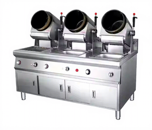 Machine de cuisson robotisée électrique commerciale pour restaurant, personnalisable en usine, avec plusieurs cuves, système rotatif à tambour, fonction wok et évier intégré - Product Image 1