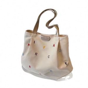 Bolso de Hombro Cuadrado Vertical de Gran Capacidad con Letras Bordadas, Estilo Fresco y Sencillo, de Lona, para Estudiantes, Estilo Coreano, Hua - Product Image 4