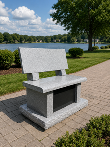 Banco de cementerio de granito gris, muebles conmemorativos personalizados de Vietnam, estilo americano, construcción de piedra sólida, hecho en Vietnam - Product Image 3