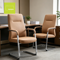 Fauteuil de bureau visiteur exécutif en cuir véritable avec dossier mi-haut et accoudoirs fixes – Vente en gros