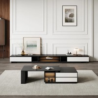 Table basse et meuble TV minimaliste de qualité supérieure, noir et blanc, rangement spacieux extensible de 110 pouces, meubles de salon modernes