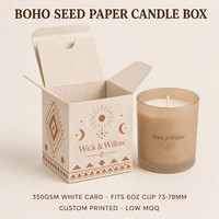 Boîte à bougies en papier semence, motif géométrique bohème, emballage pliable écologique pour bougies de soja, faible MOQ