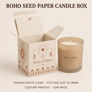 Boîte à bougies en papier semence, motif géométrique bohème, emballage pliable écologique pour bougies de soja, faible MOQ - Product Image 1