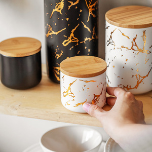 Bocaux hermétiques cylindriques <span class=keywords><strong>en</strong></span> céramique nordique avec couvercle <span class=keywords><strong>en</strong></span> bois pour le stockage des céréales, des épices, du <span class=keywords><strong>café</strong></span> et du thé dans la cuisine - Product Image 4