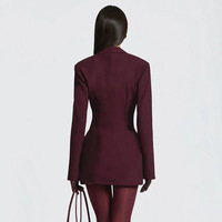 Robe Courte Élégante de Soirée Printemps-Automne 2026 à Col Revers et Manches Longues, Décolleté Plongeant Sexy, Style Blazer