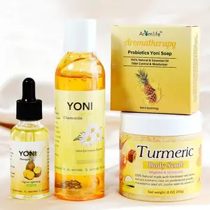 Aromlife fabbrica diretta Private Label set olio yoni a base di erbe femminile lavabile sapone crema scrub per vagina PH detergente bilanciato