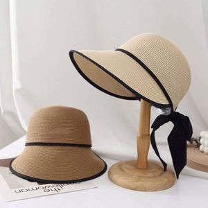 Sombrero de sol de paja de papel para mujer, al por mayor, con visera y ala ancha, ideal para la playa y viajes - Product Image 1