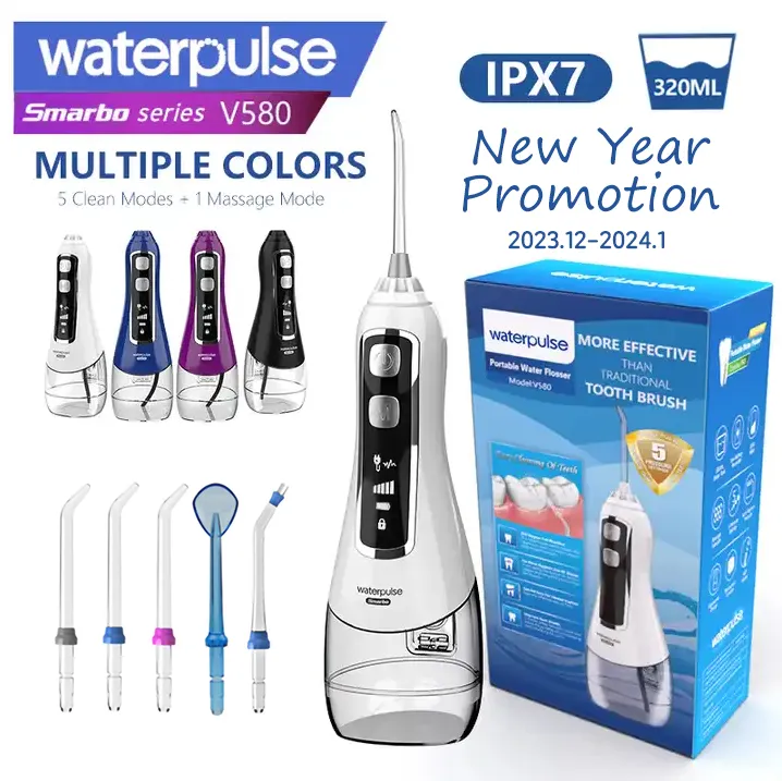 Waterpulse Smarbo V580 6 modları 320ML şarj edilebilir taşınabilir diş duşu akülü diş Irrigator Oral su jeti diş temizleyici