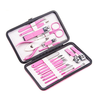 Kit de 18 pièces en acier inoxydable rose pour manucure et pédicure, portable, avec coupe-ongles, coupe-cuticules et pinces, pour visage, mains et orteils