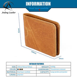 Portefeuilles en cuir Andong pour hommes, porte-cartes avec blocage RFID, cuir de vache véritable, style rétro décontracté, multifonction, pince à billets - Product Image 3