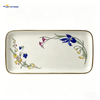 Service de Table en Porcelaine Dorée de Luxe Moderne 32 Pièces, Motif Floral Asiatique, Assiettes, Plats, Bols, Ustensiles, Compatible Four – Vente en Gros